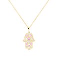 thumbnail image 1 of Dazzlingrock Collection Round & Marquise Pink Sapphire & Round White Diamond Hamsa Hand of Fatima Pendant for Women with Gold Chain (0.09 ctw, Color I-J, Clarity I2-I3) in 10K Yellow Gold, 1 of 1