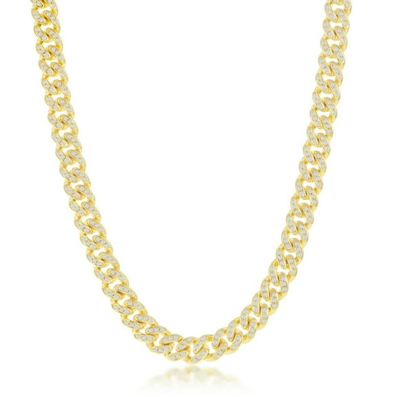 iJewelry2 Gold Plated Sterling Silver Micro Pave CZ 6.5mm Cuban Links Chain Necklace 16''