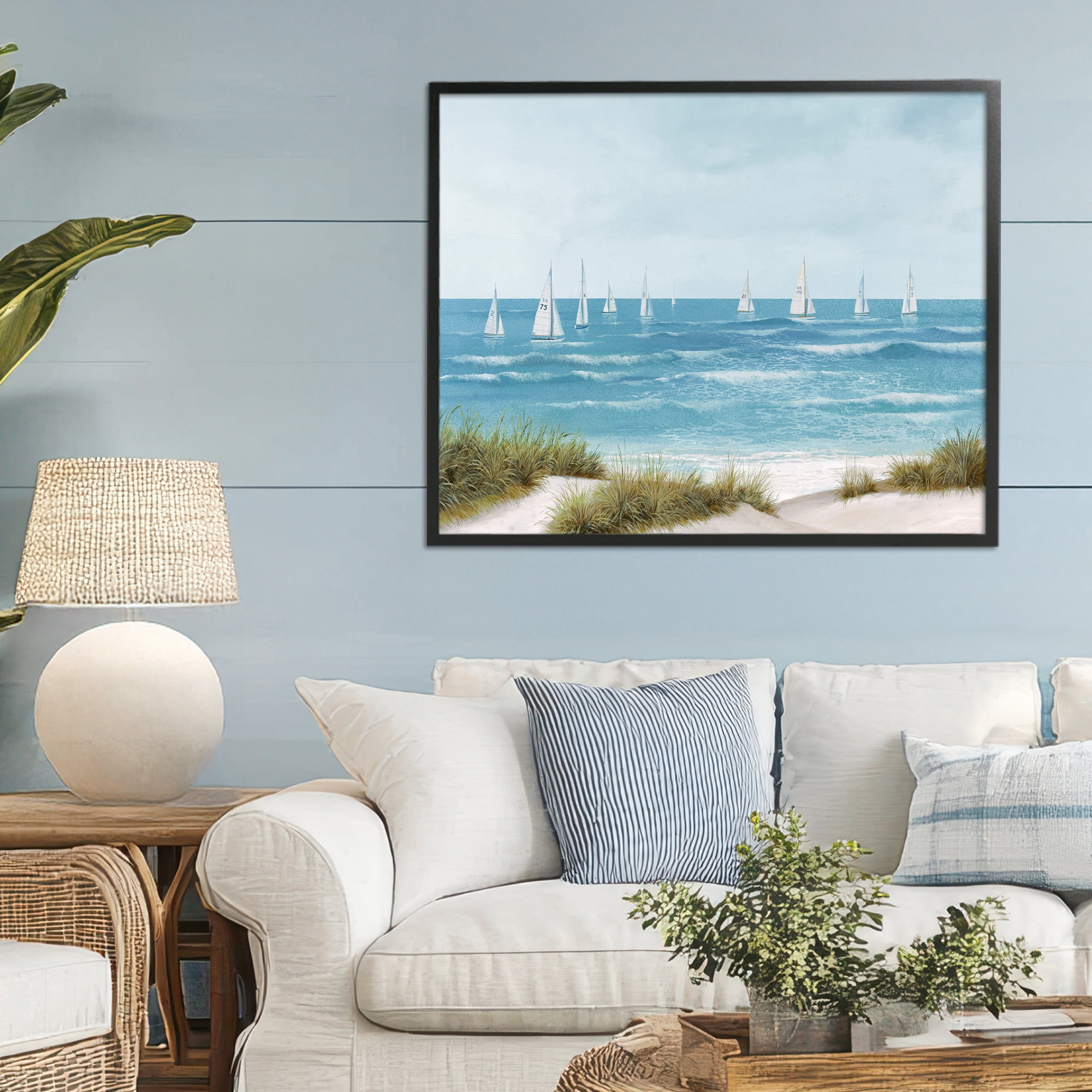 Stupell Industries Sail Away Seaside Boats Black Framed Giclee Art, design by Lorenzo Collective