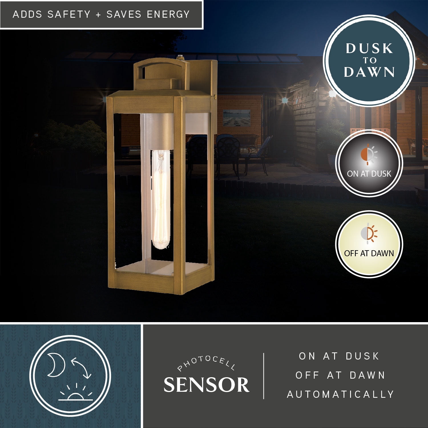 Vaxcel International T0628 5 in. Kinzie Outdoor Wall Light, Vintage Brass