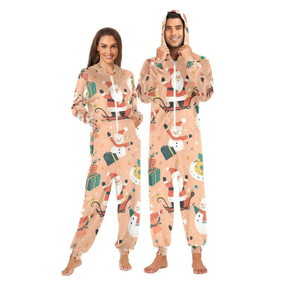 FORMRS Onesies Pajama for Adults Unisex Hoodie Winter Jumpsuit One Piece Sleepwear, Sizes S-2XL, Pink Christmas Santa