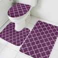 thumbnail image 4 of Purple Plaid Bathroom Rugs Set Retro Country Moroccan National Geometrical Plaid Non Slip Absorbent Soft Bath Mats 3 Piece Set with Bathroom Rug, U-Shaped Floor Mat, Toilet Seat Cover Large Size, 4 of 9