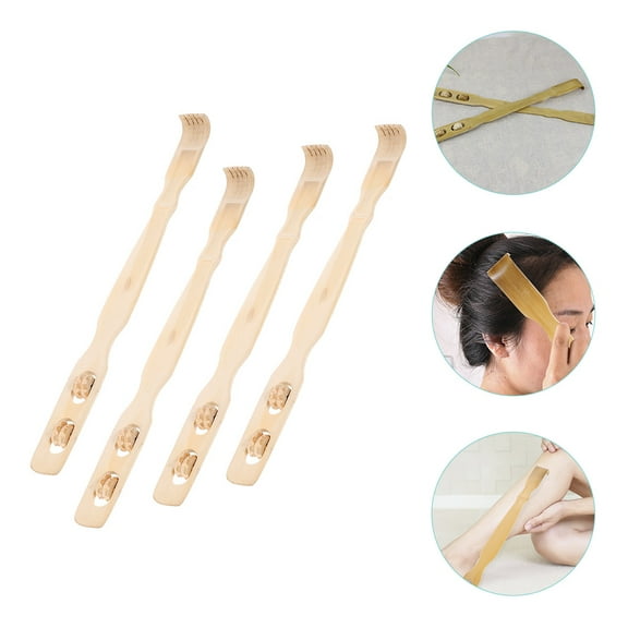 LEORX 4Pcs Handheld Bamboo Back Scratchers Khaki for Back Itch Relief Massage At Home