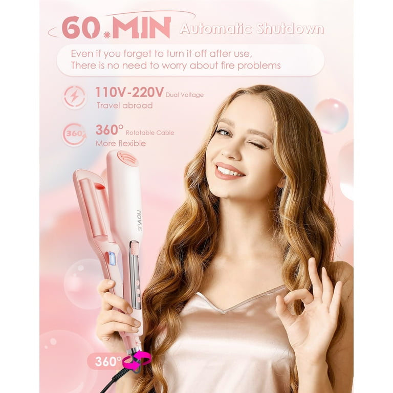 NOVUS Waver Curling Iron Anti scald Hair Crimper 2 Barrel Ionic Wavy Hair Curler for Women 1.1in 28MM Rapid Heating Curling Wand Dual Voltage Hair