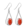 thumbnail image 2 of Bali Style Teardrops Oval Red Coral Stone .925 Sterling Silver Dangle Earrings, 2 of 5