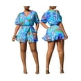 thumbnail image 4 of Franhais Women One-piece Summer Ruffled Playsuit, Leaf Print V-neck Elbow Sleeve Bandage Romper for Beach, 4 of 5