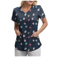 thumbnail image 4 of felwors Scrubs for Women Tops Printed Shirt V Neck Cute Cartoon Pattern Short Sleeve Nursing Uniform with Pockets (Navy, M), 4 of 4