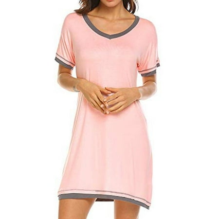 

[BRAND High Quality!]Summer Womens Nightshirt V Neck Comfy Sleep Shirt Nightgowns Short Sleeve Nightdress Loose Comfy Pajama Sleepwear