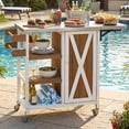 thumbnail image 2 of Foldable Outdoor Kitchen Island with Lockable Wheels, Portable Patio Prep Station, Stainless Steel Top and Storage Cabinet, Brown, 2 of 18
