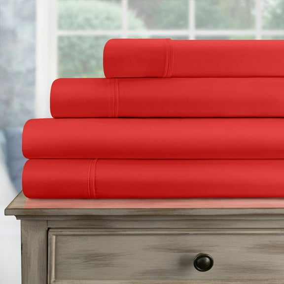 300-Thread Count 100% Egyptian Cotton Lightweight Solid Sheet Set with Deep Pockets Red / Twin XL