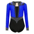 thumbnail image 4 of iixpin Kids Girls Rhinestones Gymnastics Leotard Long Sleeve Figure Skating Bodysuit Lyrical Dancewear Blue 12, 4 of 6