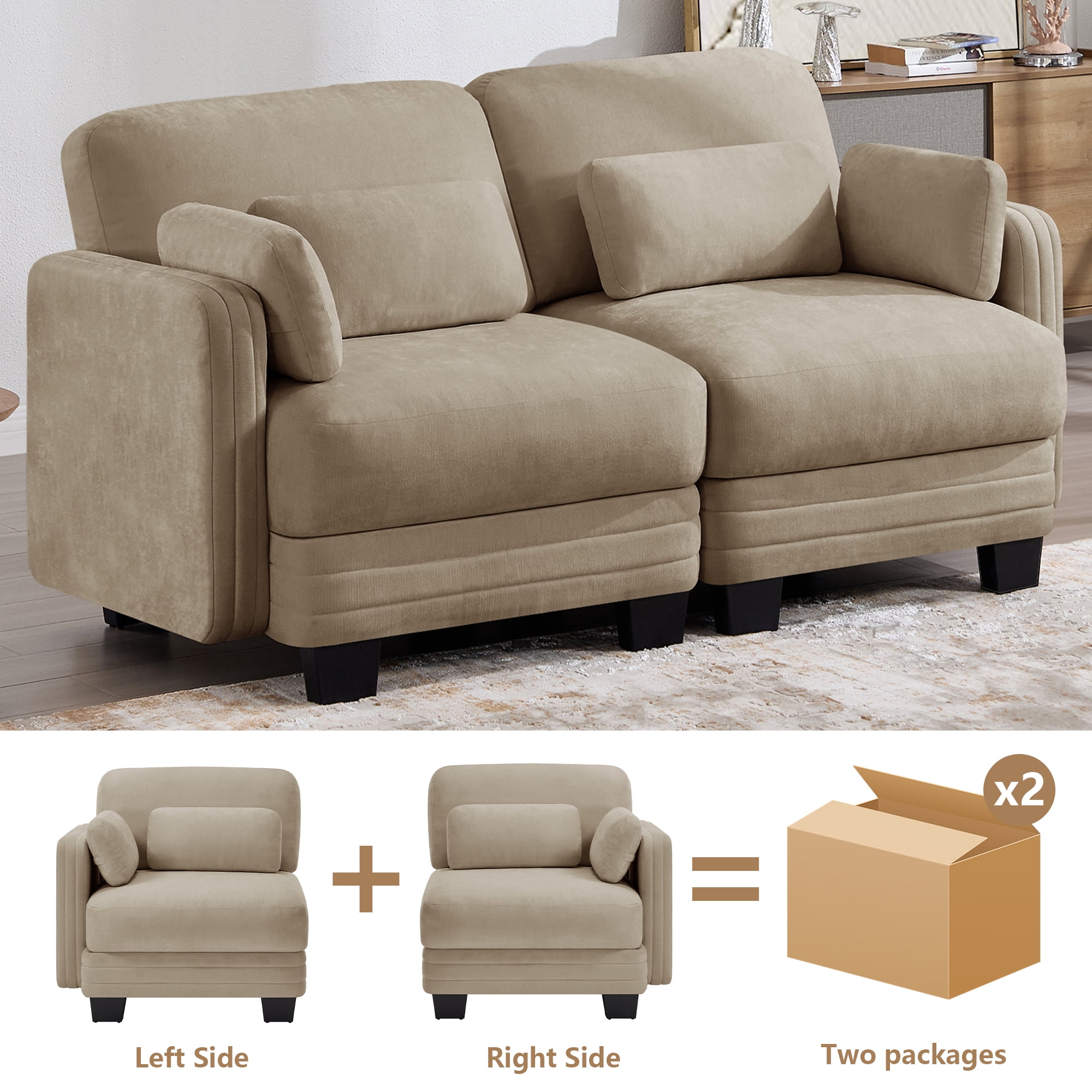 70" Modern Modular 2 Seater Loveseat Sofa Couch with 4 Pillows