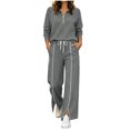 thumbnail image 2 of Xdegoge Womens 2 Piece Sweatsuits Half Zip Pullover Sweatshirt and Slit Wide Leg Pants Casual Lounge Sets Athletic Tracksuit, 2 of 9