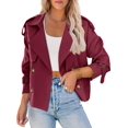 thumbnail image 2 of Double Breasted Women Solid Color Casual Crop Trench Coat Lady Office Jacket with Pocket, 2 of 6