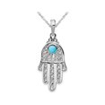 thumbnail image 1 of 14K White Gold Synthetic Turquoise Filigree Hamsa Pendant Necklace with Chain, 1 of 4