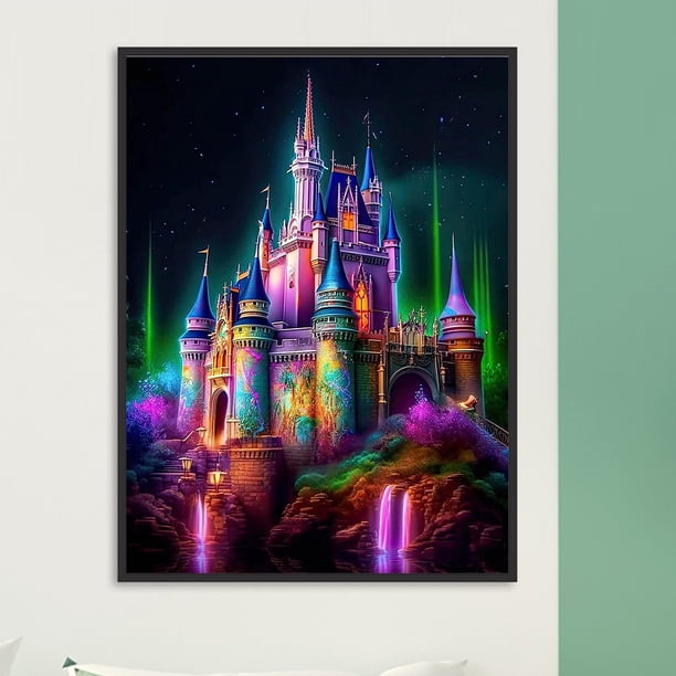 Cuadros Decorativos Pintura de diamante 5D DIY Kit de castillo de taladro redondo completo decoración del hogar arte artesanal DQrwqpou embutido en tela