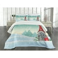 thumbnail image 3 of Ambesonne Gnome Quilted Bedspread Set 2 Pcs, Elf Tomte Standing on Snow, Twin Size, Mint Green Pale Blue, 3 of 5