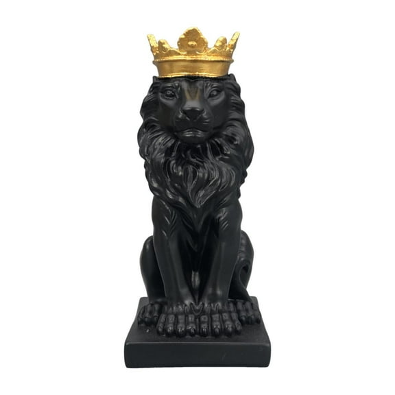 yotijay Lion with Crown Figurine Tabletop Ornament Handicraft Decorative Desk Collection Black