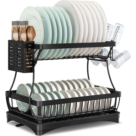 XBRW Stainless Steel Dish Drainer, 2 Tier Dish Rack with Detachable 6 ...