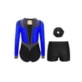 thumbnail image 2 of Miutii Kids Girls Long Sleeve Gymnastics Leotards Athletic Bodysuit Biketard with Shorts Hair Scrunchies Set Dancewear Blue Black 16, 2 of 3