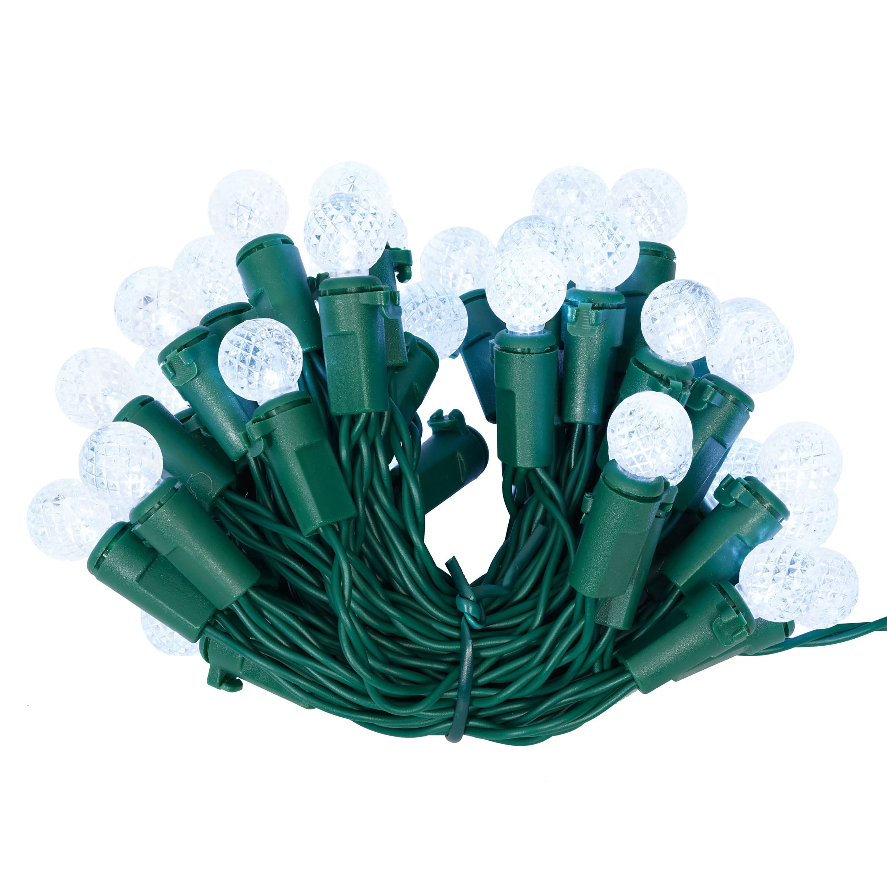 Indoor/Outdoor 50-Count LED 8-Function G12 Christmas String Lights, Cool White, Green Wire, 12.5', by Holiday Time