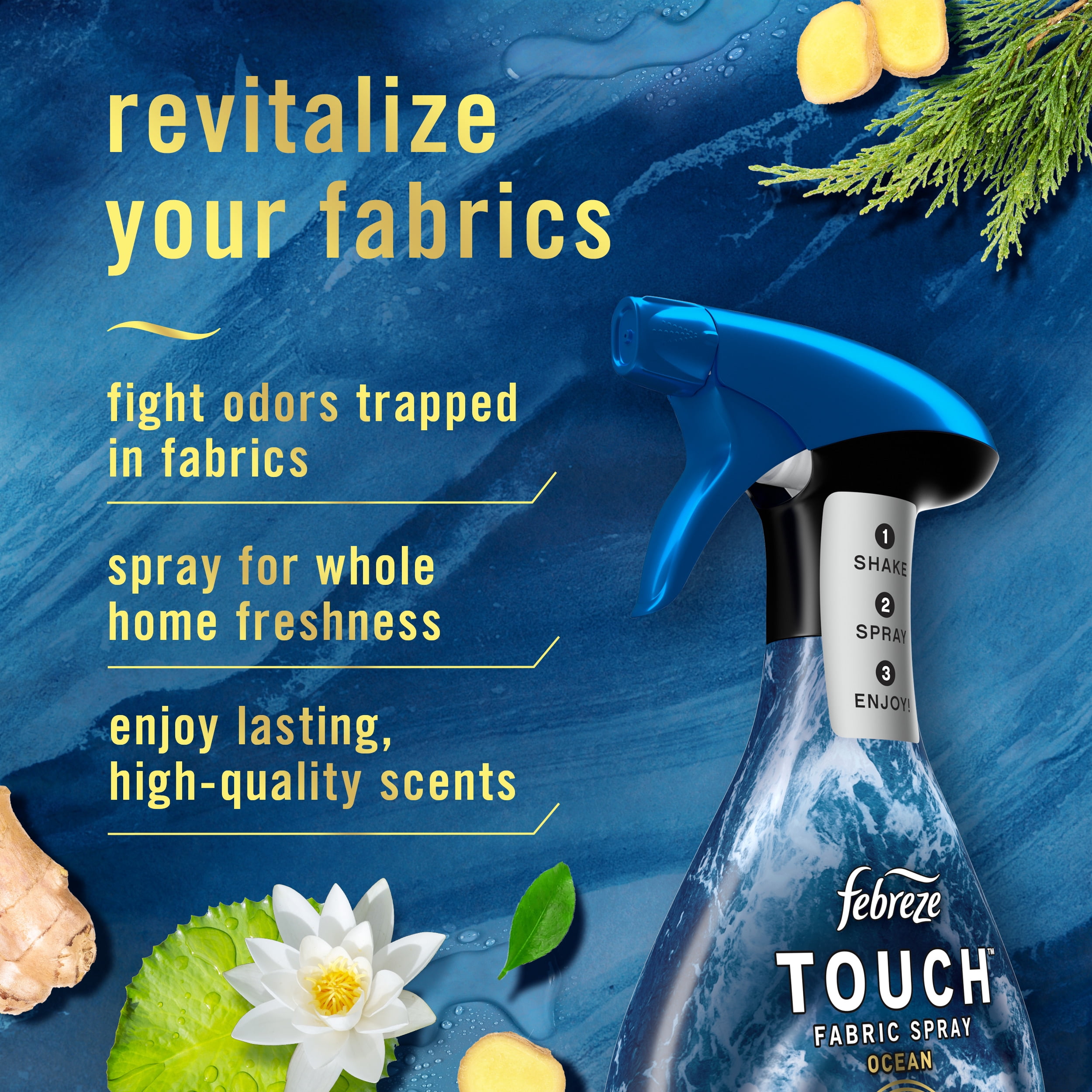 (3 pack) Febreze Fabric Spray Air Freshener, Odor-Fighting Fabric Refresher, Unstopables Ocean, 16.9 fl oz