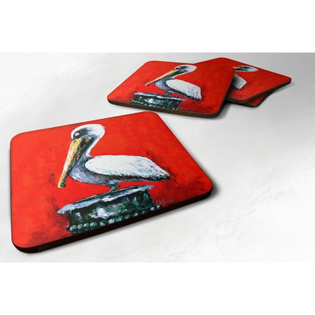 

Carolines Treasures MW1133FC Bird - Pelican Red Dawn Foam Coaster Set of 4 3 1/2 x 3 1/2 multicolor