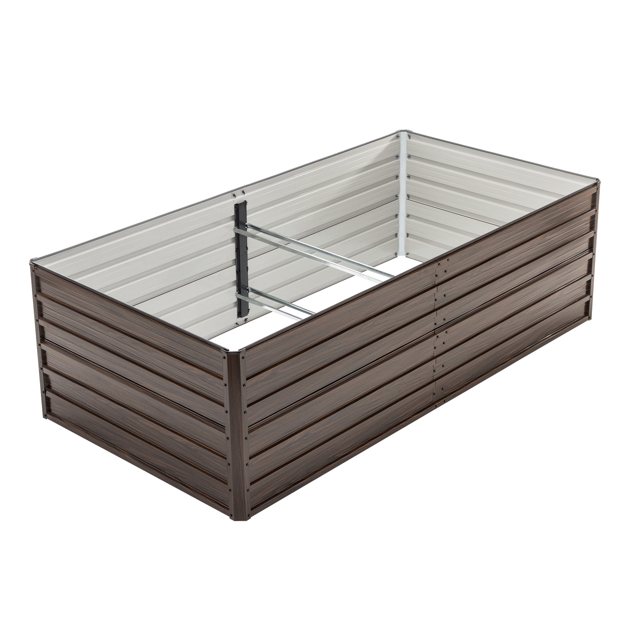 Brown Woodgrain Galvanized Steel Raised Garden Bed 7.2×3.6×2FT, Large Open Bottom Outdoor Planter Box for Vegetables Fruits Herbs, Installation Gloves Included