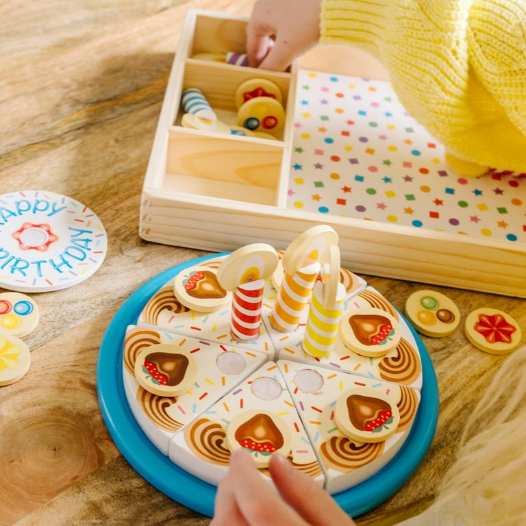 Melissa & Doug Birthday Party Cake - Wooden Play Food With Mix-n-Match  Toppings and 7 Candles