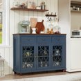 thumbnail image 6 of Joaxswe Farmhouse Sideboard Buffet with Pattern Glass Doors, Accent Cabinet Console Table TV Stand, Blue, 6 of 8