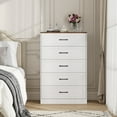 thumbnail image 2 of Vabches Farmhouse 5 Drawer Dresser with Metal Handle, Tall Wood Chest of Drawers for Living Room Bedroom,White Brown, 2 of 9