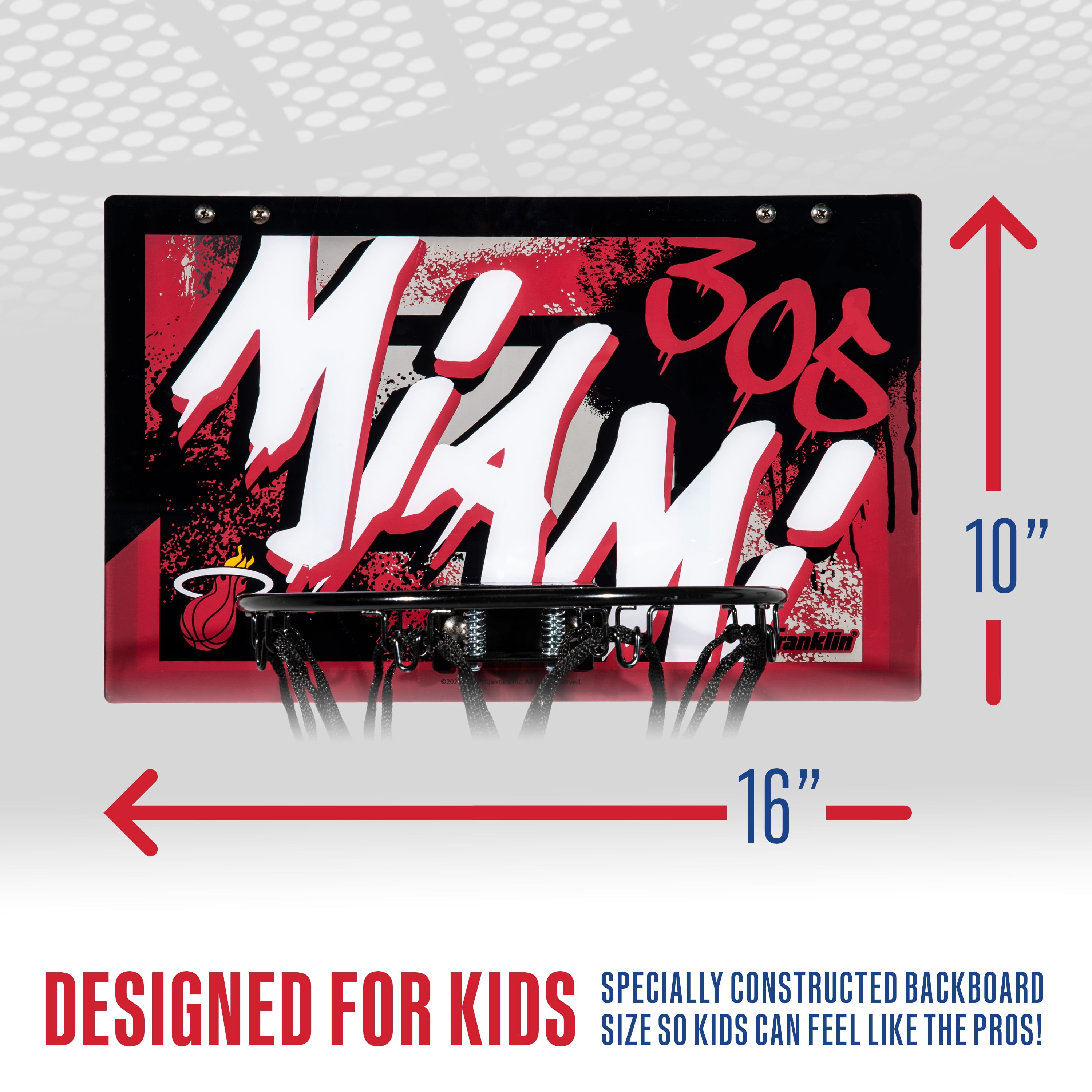 Franklin Sports NBA Miami Heat Over the Door Basketball Hoop - Kids Indoor Basketball Hoop with Mini Basketball - NBA Fan Shop Mini Hoop for Bedroom + Office - Over the Door Mini Hoop Set