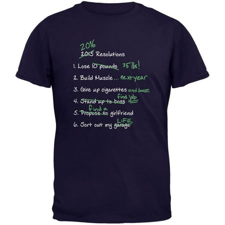 Funny New Years Resolution List Navy Adult T-Shirt -