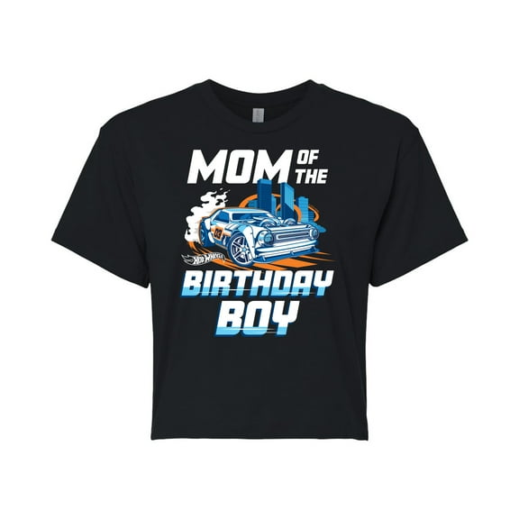 Hot Wheels - Mom Of Birthday Boy - Juniors Cropped Cotton Blend T-Shirt