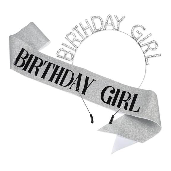 1 Set Birthday Girl Headband Tiara for Women Rhinestone Happy Birthday Silver Tone White Black Letter