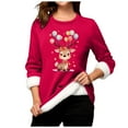 thumbnail image 5 of Women's Festive Deer Print Pullover Crewneck Sweatshirt Cozy Winter Warm Thermal Underwear Top Soft Home Wear, 5 of 5