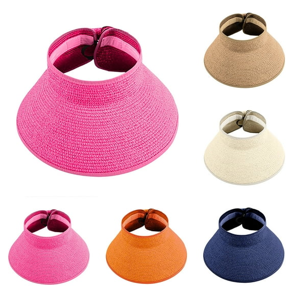 Jinhomg Sun Visor for Women Lightweight Breathable Roll Up Ponytail Hat Packable Beach Straw Visor Casual Summer Outdoor Sun Hats 2025 Saving Hot Pink