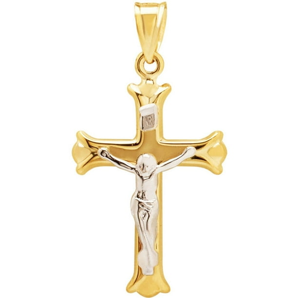 Brilliance Fine Jewelry 10K Two Tone Gold Hollow Crucifix Cross Charm