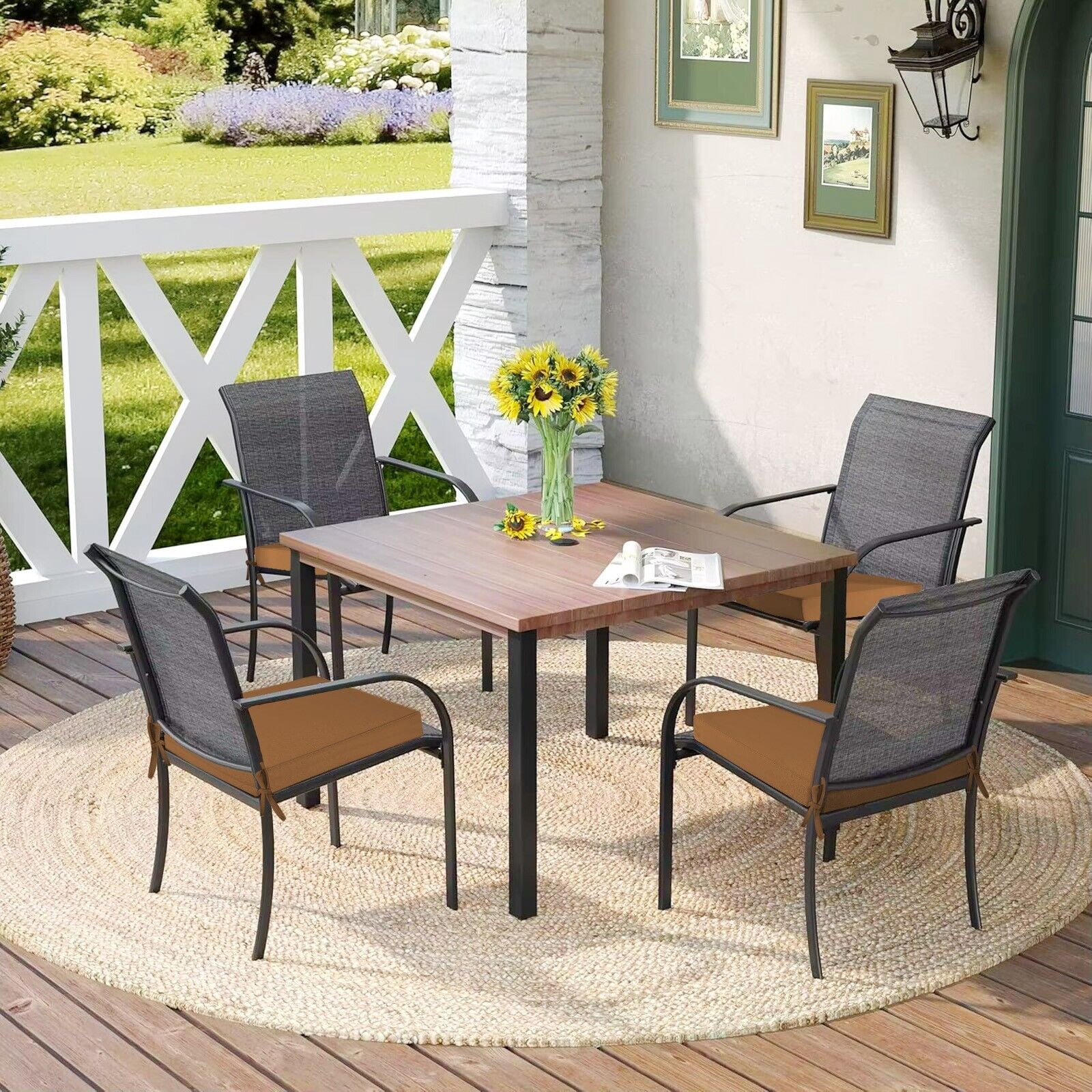 (Set of 2) Outdoor Chair Cushions for Patio Furniture, Waterproof 19" x 19" x 3" Square Patio Chair Seat Cushion with Non-Slip Ties & Handle