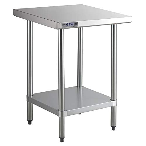 1 Galvanized Undershelf & Adjustable Bullet Feet GSW Commercial Flat Top Work Table with Stainless Steel Top NSF Approved 30W x 18L x 35H 