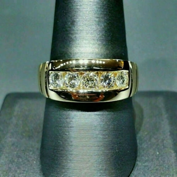 2Ct Lab Created Diamond 14K Yellow Gold Plated Sterling Silver Round Men's Wedding Band Ring