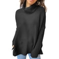 thumbnail image 1 of Suéteres de Cuello Alto de Gran Tamaño para Mujer, Larga de Murciélago, Dobladillo Abierto, Túnica, Suéter de Punto, Tops Negro L, 1 of 7