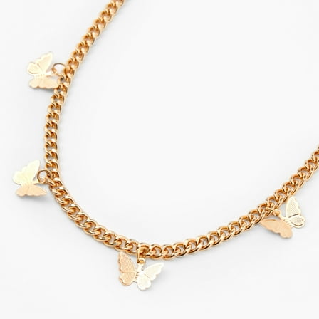 Claire's Gold Butterfly Charm Chain Necklace, Gold,Adult.