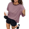 thumbnail image 3 of Gynyvoja Womens Oversized Striped T Shirts Short Sleeve Casual Crewneck Summer Y2K Clothes Pink Coffee M, 3 of 6