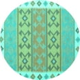 thumbnail image 1 of Ahgly Company Indoor Round Southwestern Turquoise Blue Country Area Rugs, 6' Round, 1 of 4