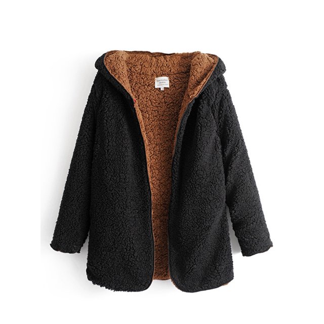 LUXUR Ladies Reversible Hooded Cardigan Loose Winter Outerwear Style-C XL