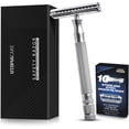 thumbnail image 1 of Double Edge Safety Razor for Men & Women with 10 Premium Stainless Steel Blade Refills, Reusable Single Blade Razor, Silver, 1 of 8