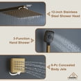 thumbnail image 3 of CASAINC 6-Spray Thermostatic Dual Shower Heads 12 in. Wall Mount Fixed and Handheld Shower Head 6-Jets, 2.5 in Brushed Gold, 3 of 9