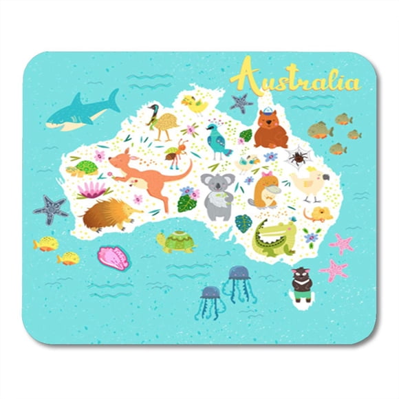 NUDECOR Carte d'Australie Mignonne Araignée Perroquet Wombat Lézard Méduse Requin Tapis de Souris Tapis de Souris Tapis 9x10 Pouces