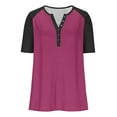 thumbnail image 5 of Hxshgdsn Womens Plus Size Shirts Raglan Short Sleeve Quarter Button V Neck Trendy Pullover Tops（Wine/XL）, 5 of 8
